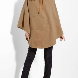 Tory Burch Classic Tan Topper Poncho Wool Drawstring Collar Front Pocket Med